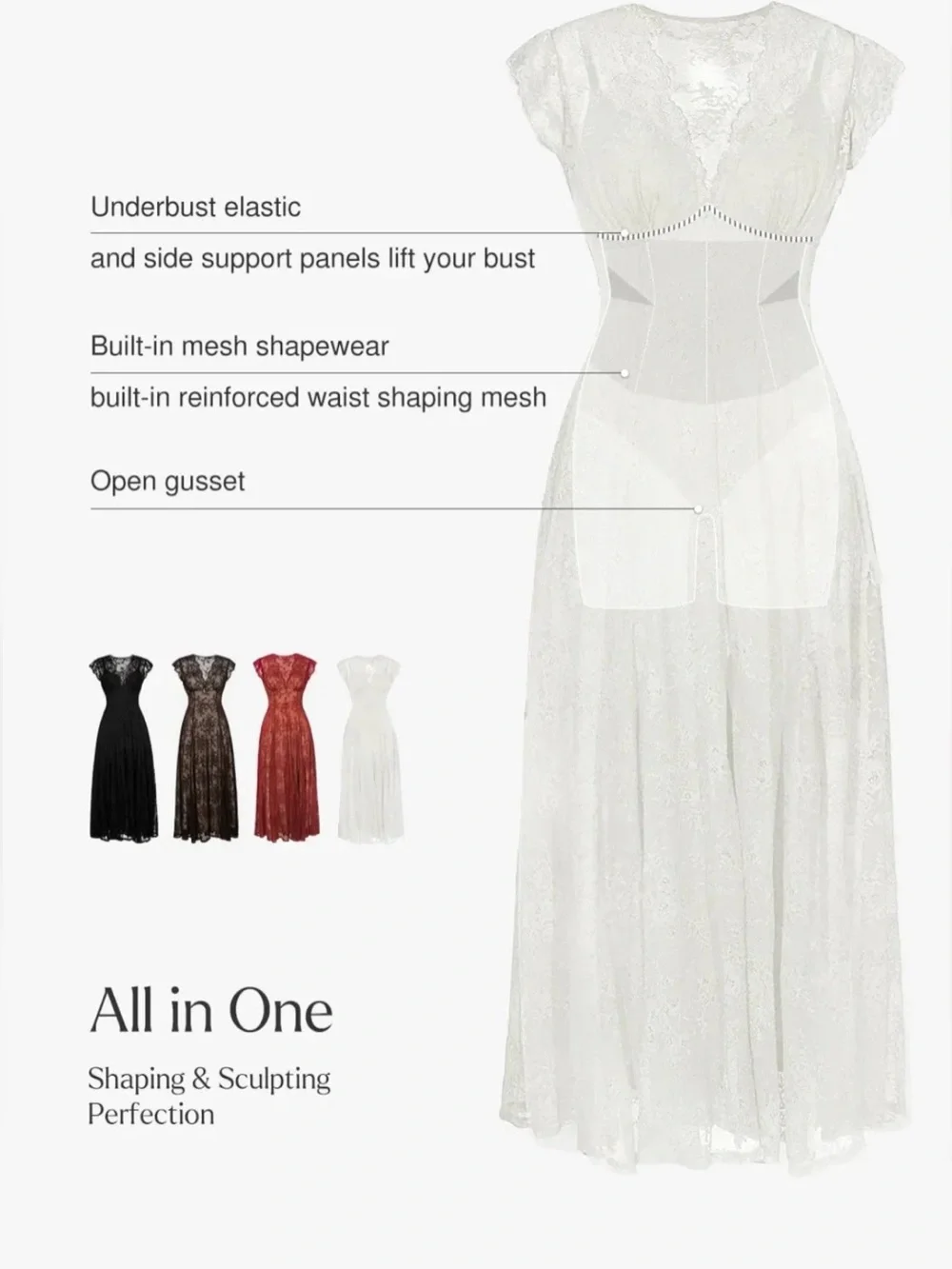 Popilush Lace Midi Dress with Front Slit - White size XXL with shapewear NWT - Picture 4 of 5